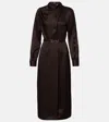 Gabriela Hearst Josef Draped Textured Silk Long-sleeve Midi Dress With Belt In Brown