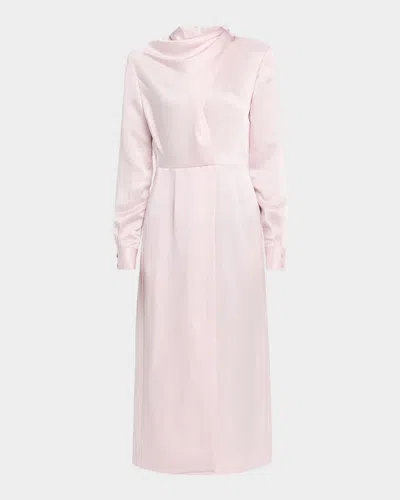Gabriela Hearst Josef Draped Textured Silk Long-sleeve Midi Dress With Belt In Pink