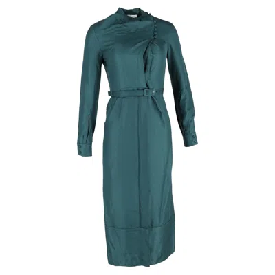 Gabriela Hearst Josefina Belted Draped Midi Dress In Dark Green Silk