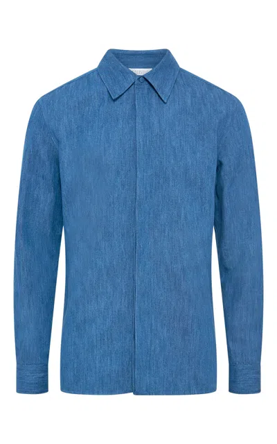 Gabriela Hearst Judie Shirt In Medium Blue Recycled Cotton Linen Denim