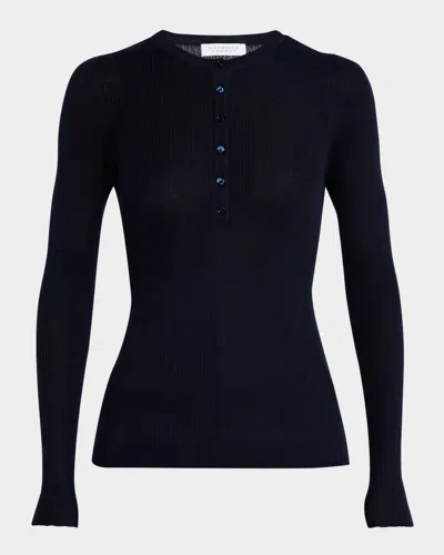 Gabriela Hearst Julian Cashmere Henley Sweater In Dark Navy