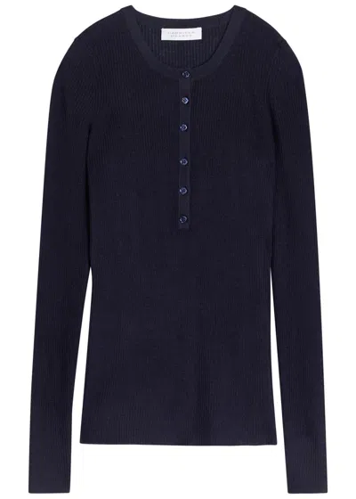 Gabriela Hearst Julian Henley Cashmere And Silk-blend Top In Navy