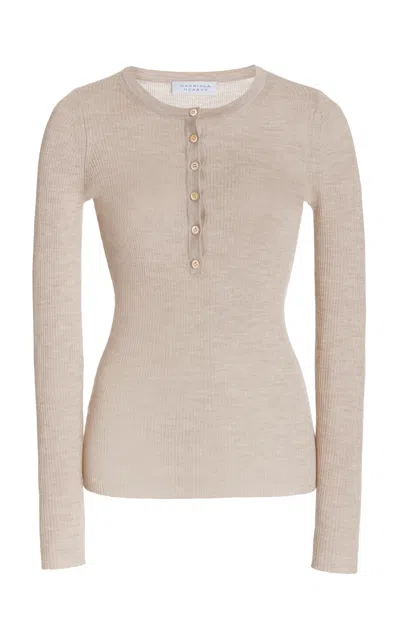 Gabriela Hearst Julian Knit Henley In Oatmeal Cashmere Silk