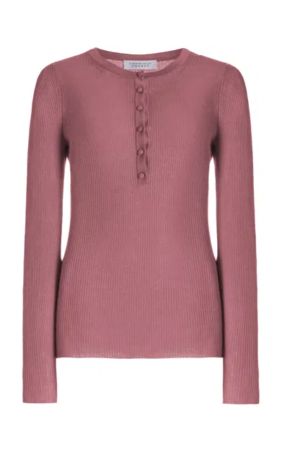 Gabriela Hearst Julian Knit Henley In Rose Quartz Cashmere Silk