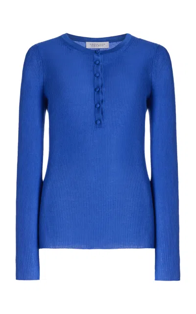 Gabriela Hearst Julian Knit Henley In Sapphire Cashmere Silk