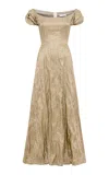 Gabriela Hearst Juniper Metallic Silk Off-the-shoulder Midi Dress In Bronze