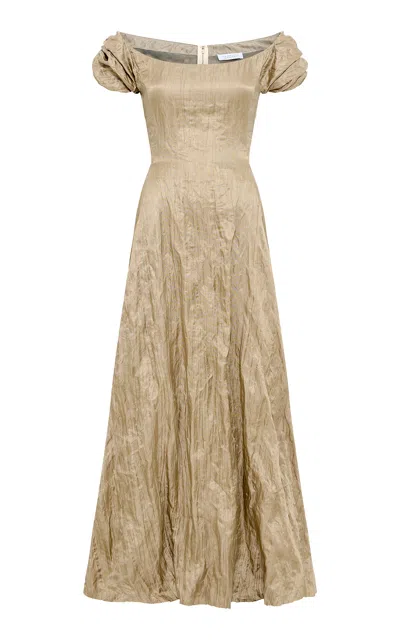 Gabriela Hearst Juniper Metallic Silk Off-the-shoulder Midi Dress In Bronze
