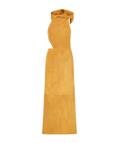 Gabriela Hearst Kallen Hooded Suede Maxi Dress In Yellow