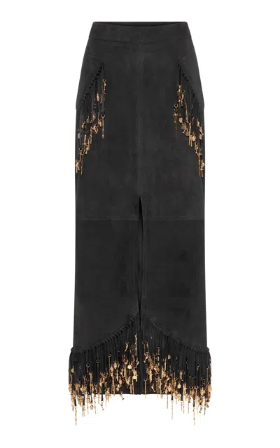 Gabriela Hearst Kalyan Fringed Suede Midi Skirt In Black