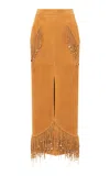 Gabriela Hearst Kalyan Fringed Suede Midi Skirt In Brown