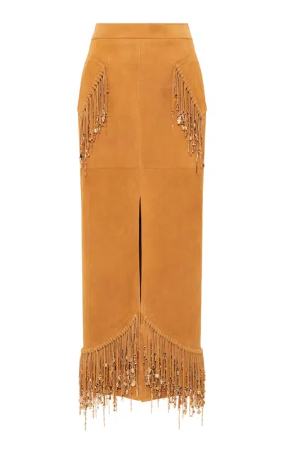 Gabriela Hearst Kalyan Fringed Suede Midi Skirt In Brown