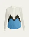 Gabriela Hearst Kheti Pintuck Denim Lace Button Down Top In Light Blue Denim