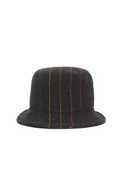 Gabriela Hearst Kiran Bucket Hat In Charcoal Multi Pinstripe Wool Cashmere In Black