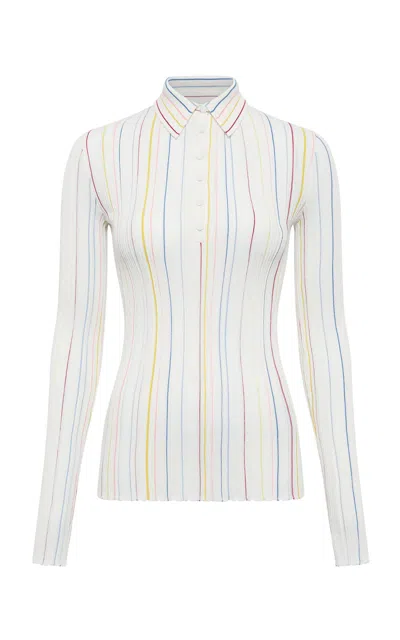 Gabriela Hearst Kitty Pinstriped Merino Wool Polo Top In Ivory