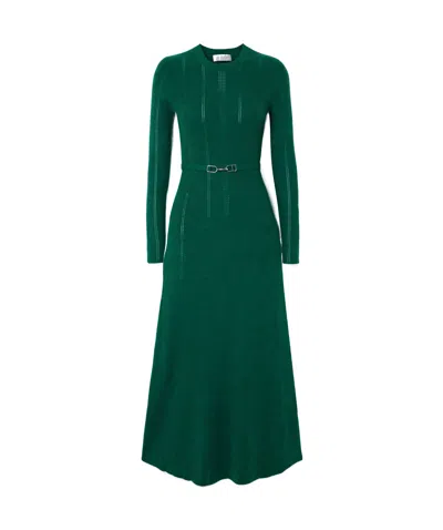 Gabriela Hearst Imagene Belted Ribbed Pointelle-knit Wool Midi Dress In Green
