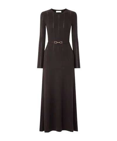 Gabriela Hearst Imagene Belted Ribbed Pointelle-knit Wool Midi Dress In Brown