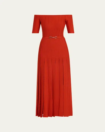 Gabriela Hearst Kurt Off-the-shoulder Pleated Merino Dress In Red