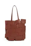 GABRIELA HEARST LACQUERED TOTE BAG IN COGNAC PATCHWORK LEATHER