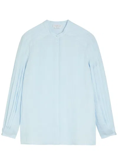 Gabriela Hearst Laetitia Pleated Linen Shirt In Blue