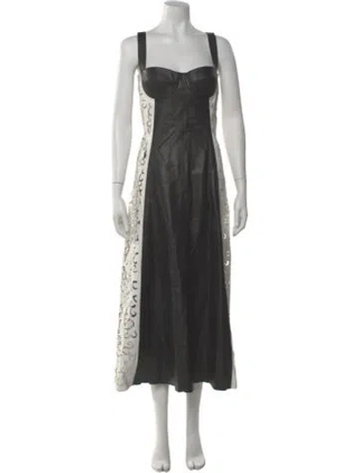 Pre-owned Gabriela Hearst Lamb Leather Long Dress In Gray