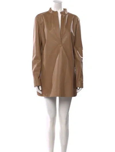 Pre-owned Gabriela Hearst Lamb Leather Mini Dress In Neutral