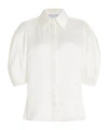 Gabriela Hearst Hadley Blanket-stitch Collared Blouson-sleeve Wool-cashmere Top In White