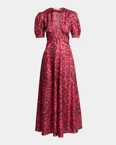 Gabriela Hearst Larkin Printed Satin Puff-sleeve Midi Dress In Pink