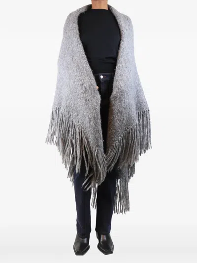 Pre-owned Gabriela Hearst Lauren Fringe-trim Cape In Gray
