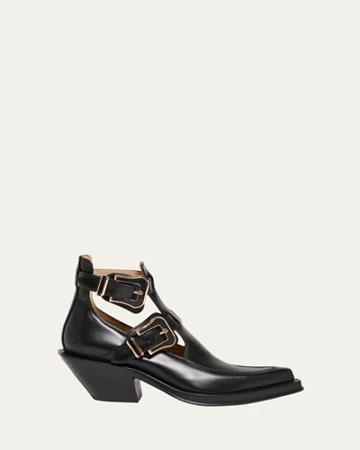 Gabriela Hearst Leather Buckle Cutout Ankle Booties In Black