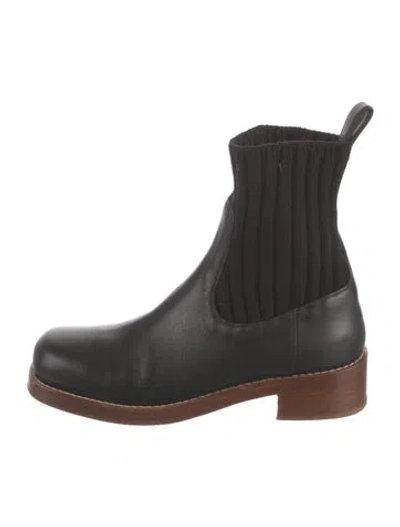Pre-owned Gabriela Hearst Leather Colorblock Pattern Chelsea Boots In Black