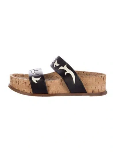 Pre-owned Gabriela Hearst Leather Printed Slides In Black