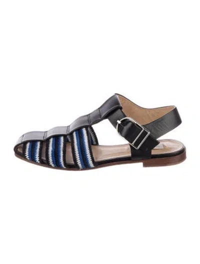 Pre-owned Gabriela Hearst Leather Striped Slippers In Black