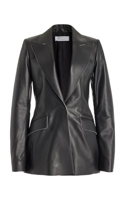 Gabriela Hearst Leiva Leather Single-breasted Blazer Jacket In Black