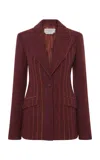 Gabriela Hearst Womens Leiva Stripe Brushed Cashmere-blend Blazer Burnt Sienna Multi In Red