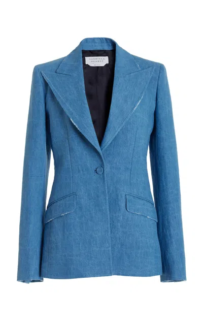 Gabriela Hearst Leiva Blazer In Light Blue Denim Recycled Cotton Linen