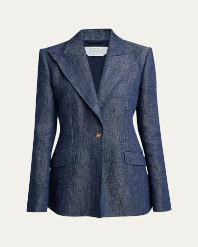 Gabriela Hearst Leiva Linen Single-breasted Blazer Jacket In Blue