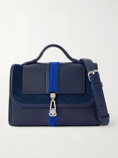 Gabriela Hearst Leonora Small Crochet And Suede-trimmed Leather Shoulder Bag In Black