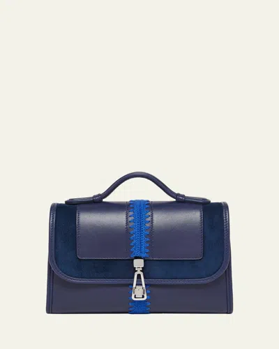 Gabriela Hearst Leonora Small Crochet And Suede-trimmed Leather Shoulder Bag In Blue