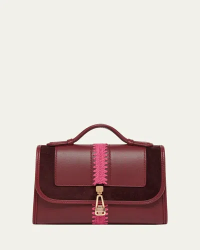 Gabriela Hearst Leonora Small Crochet And Suede-trimmed Leather Shoulder Bag In Burgundy