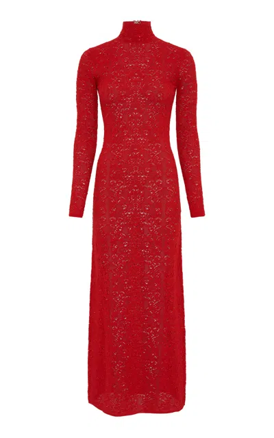GABRIELA HEARST LETHE POINTELLE KNIT MAXI DRESS IN SCARLET RED VIRGIN WOOL SILK