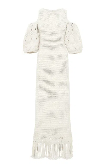 Gabriela Hearst Levana Fringe Crochet Maxi Dress In Ivory Cashmere