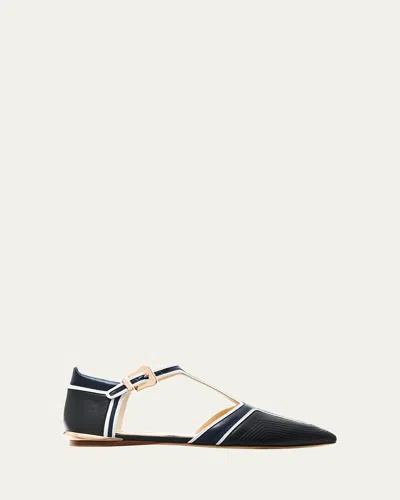 Gabriela Hearst Leya Moto Color-block Leather Point-toe Flats In Black