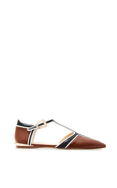 Gabriela Hearst Leya Moto T-strap Flat Shoe In Cognac Multi Leather In Brown
