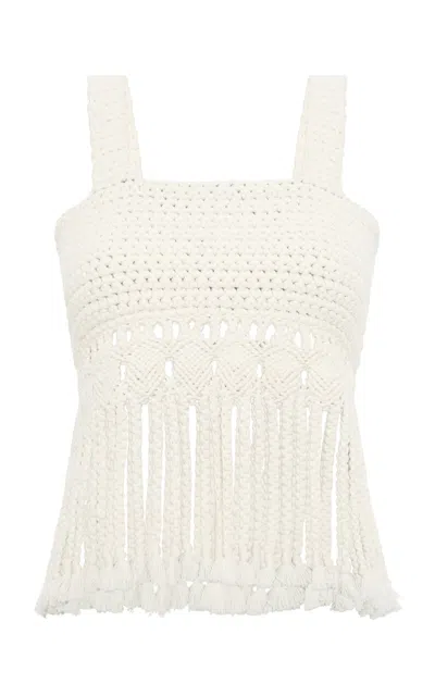 Gabriela Hearst Lilea Fringed Wool-cashmere Knit Top In Ivory