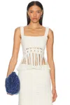 Gabriela Hearst Lilea Fringe Crochet Top In Ivory Cashmere