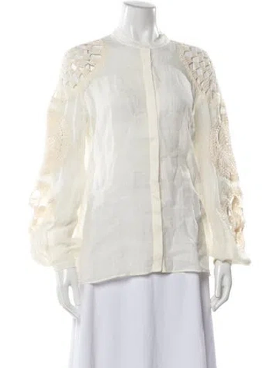 Pre-owned Gabriela Hearst Linen Lace Pattern Blouse In White