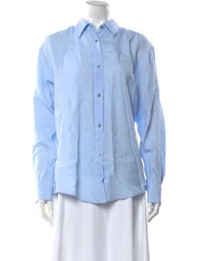 Pre-owned Gabriela Hearst Linen Long Sleeve Button-up Top In Blue