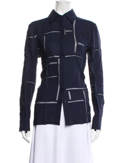 Pre-owned Gabriela Hearst Linen Patterned Blouse W/ Tags In Blue