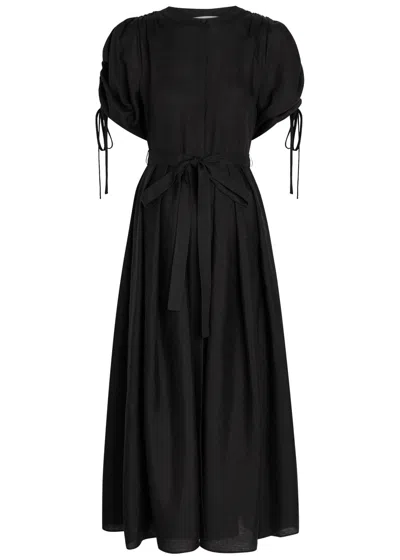 Gabriela Hearst Linnea Belted Linen Midi Dress In Black