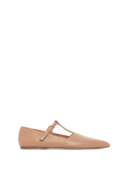 GABRIELA HEARST LOLA BALLERINA FLAT SHOE IN DARK CAMEL NAPPA LEATHER
